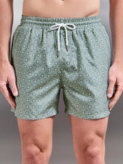 Arlo Drawstring Printed Shell Swim Short in Light Sage