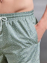 Arlo Drawstring Printed Shell Swim Short in Light Sage