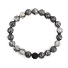 Men's Polished 10mm Natural Stone Bead Stretch Bracelet
