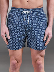 Mosaic Drawstring Printed Swim Short in Navy
