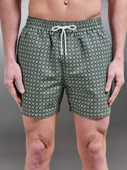 Mosaic Drawstring Printed Swim Short in Sage