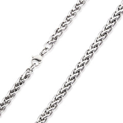 Men's Polished Spiga Wheat Chain Stainless Steel Necklace (6mm) - 24"