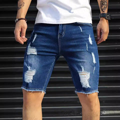 Stylish Distressed Destroyed Denim Short Pants, Men Relaxed Fit Casual Street Summer Mid Thigh Shorts