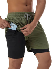 Men's 2-in-1 Running Shorts with Liner, Quick Dry Workout Gym Shorts with Zipper Pockets for Athletic Training