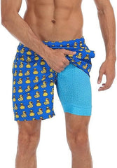 Men's Flamingo Print Swim Trunks, Quick-Dry Board Shorts with Liner