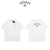 NOAH summer new trendy brand front and back cross American casual pure cotton couple navy blue short sleeved T-shirt for men and women