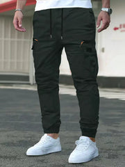 Men's Tactical Cargo Jogger Pants, Multi-Pocket Drawstring Elastic Waist Casual Work Pants with Zipper Pockets
