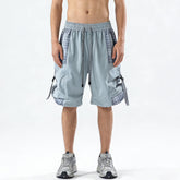 Premium Lightweight Casual Cargo Shorts For Men, Plaid Splice Multi-Pocket With Strap Decor Summer Short Pants