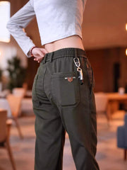Men's High Waist Straight Leg Wide Leg Pants, Casual Elastic Waist Cotton Trousers for Daily Wear