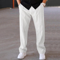 Men Solid Color Loose Straight Leg Pants, Classic Mid Line Detail Comfortable Casual Daily Versatile Bottom Wear