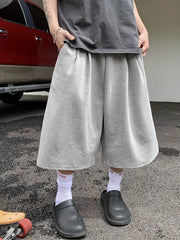 Men's Baggy Wide-Leg Sweat Shorts, Elastic Waist Casual Knee-Length Shorts