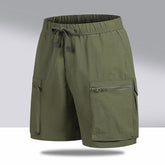 Men's Quick Dry Cargo Shorts, Elastic Waist Drawstring Casual Hiking Shorts with Zipper Pockets