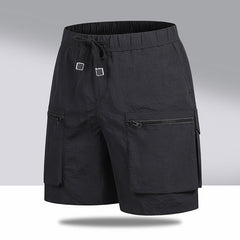 Men's Quick Dry Cargo Shorts, Elastic Waist Drawstring Casual Hiking Shorts with Zipper Pockets