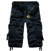 Belt not includedMen's Multi-Pocket Cargo 3/4 Length Shorts, Casual Cotton Capri Pants with Drawstring for Summer