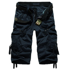 Belt not includedMen's Multi-Pocket Cargo 3/4 Length Shorts, Casual Cotton Capri Pants with Drawstring for Summer