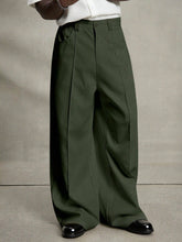 Men's Army Green Front Pleat Wide Leg Dress Pants, Casual Loose Drape Straight Suit Trousers