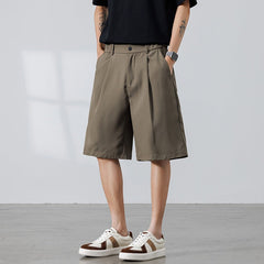 Men's Loose Fit Suit Shorts, Breathable Casual Chino Shorts With Side Pockets
