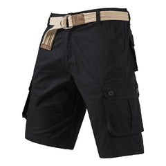 Men's Black Multi-Pocket Cargo Shorts | Casual Work Outdoor Hiking Shorts with Belt, Summer Streetwear