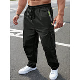 Men's Cargo Jogger Pants, Elastic Waist Drawstring Multi-Pocket Athletic Workout Trousers