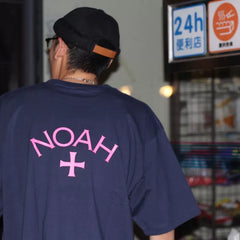 NOAH summer new trendy brand front and back cross American casual pure cotton couple navy blue short sleeved T-shirt for men and women