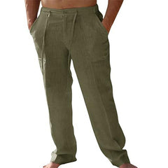 Men's Linen Blend Drawstring Casual Pants, Lightweight Straight Leg Trousers