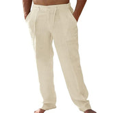 Men's Linen Blend Drawstring Casual Pants, Lightweight Straight Leg Trousers