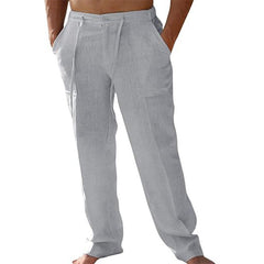 Men's Linen Blend Drawstring Casual Pants, Lightweight Straight Leg Trousers
