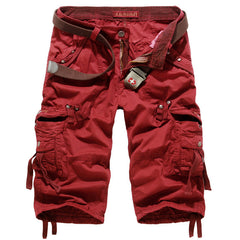 Belt not includedMen's Multi-Pocket Cargo 3/4 Length Shorts, Casual Cotton Capri Pants with Drawstring for Summer