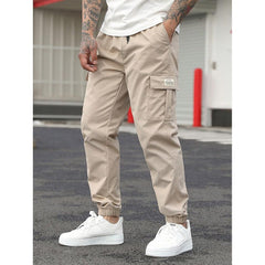 Men's Cargo Joggers, Casual Elastic Waist Drawstring Cargo Pants with Pockets
