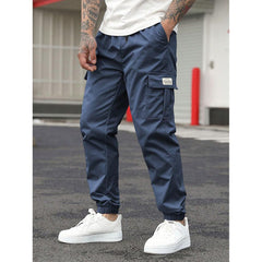 Men's Cargo Joggers, Casual Elastic Waist Drawstring Cargo Pants with Pockets