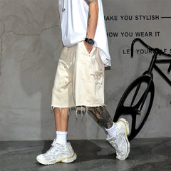 Vibe American High Street Solid Color Wide Leg Cowboy Shorts Men's Trendy Brand Loose Straight Five Leg Pants Rascal Handsome Hairy Pony