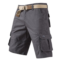 Men's Black Multi-Pocket Cargo Shorts | Casual Work Outdoor Hiking Shorts with Belt, Summer Streetwear