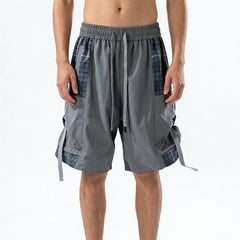 Premium Lightweight Casual Cargo Shorts For Men, Plaid Splice Multi-Pocket With Strap Decor Summer Short Pants