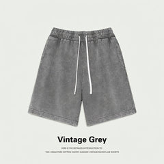 Men Women Vintage Pink Water-washed 100% Cotton Loose Casual Sports Summer Drawstring Shorts