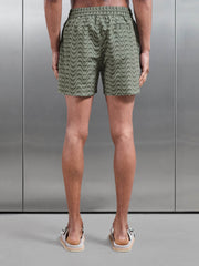 Wave Printed Drawstring Swim Short in Sage