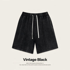 Men Women Vintage Pink Water-washed 100% Cotton Loose Casual Sports Summer Drawstring Shorts