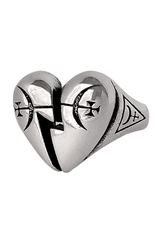 Gothic Pewter Broken Heart and Mystical Sigil Ring