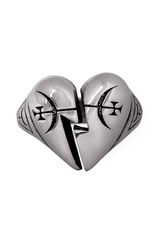 Gothic Pewter Broken Heart and Mystical Sigil Ring