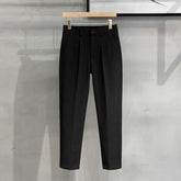 Black Slim Fit 9 Points Suit Pants, Soft Smooth Wrinkle Resistant Casual Daily Trousers For Men