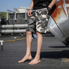 Men's Camo Multi Pocket Cargo 5" Shorts, Tactical Work Shorts for Summer Outdoor Hiking