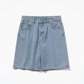 Premium Soft Casual Denim Shorts For Men, Loose Wide Leg Light Blue Vintage Knee Length Jean Shorts