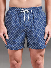 Arlo Drawstring Printed Shell Swim Short in Navy