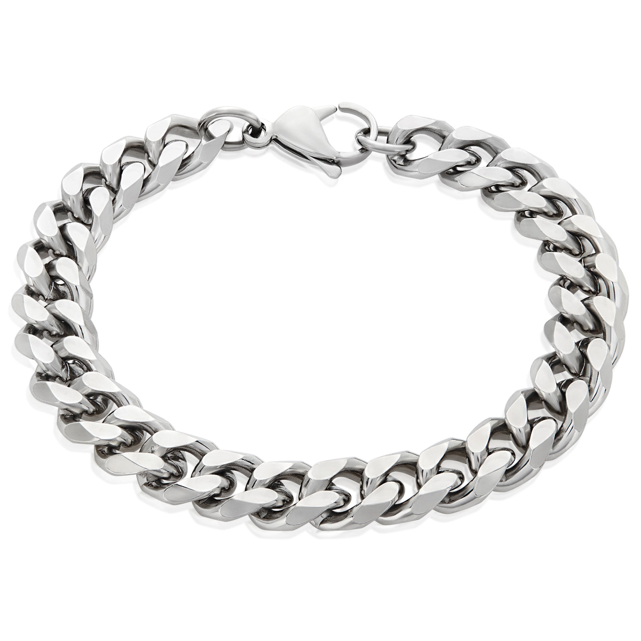 Men's Beveled Curb Chain Stainless Steel Bracelet (10mm) - 8.5"