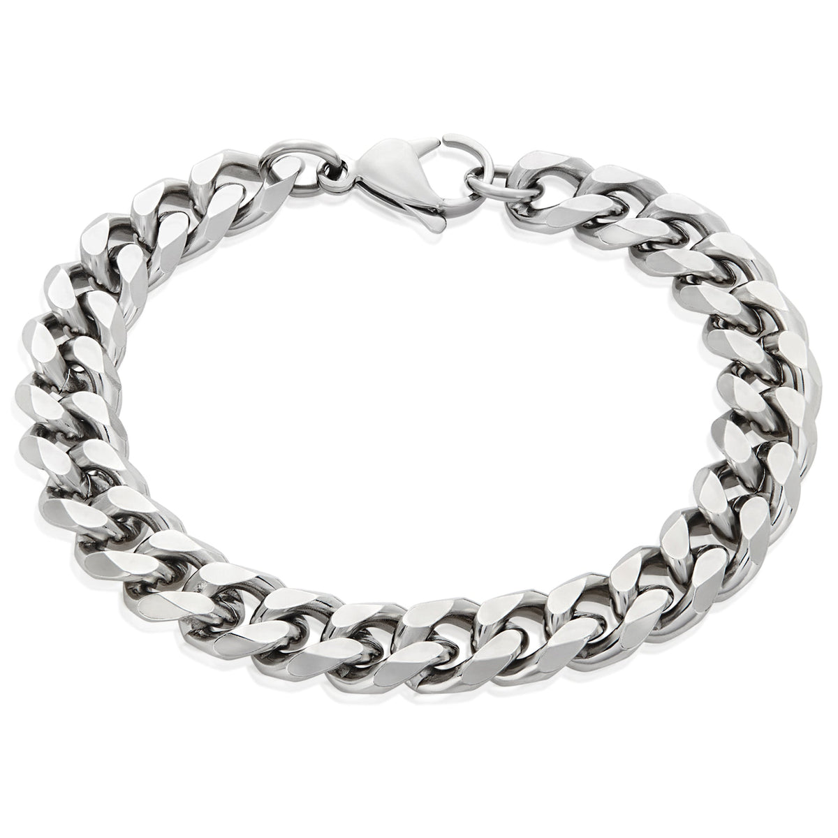 Men's Beveled Curb Chain Stainless Steel Bracelet (10mm) - 8.5"