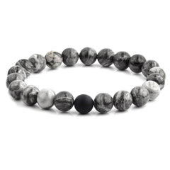 Men's  Polished 10mm Natural Stone Bead Stretch Bracelet