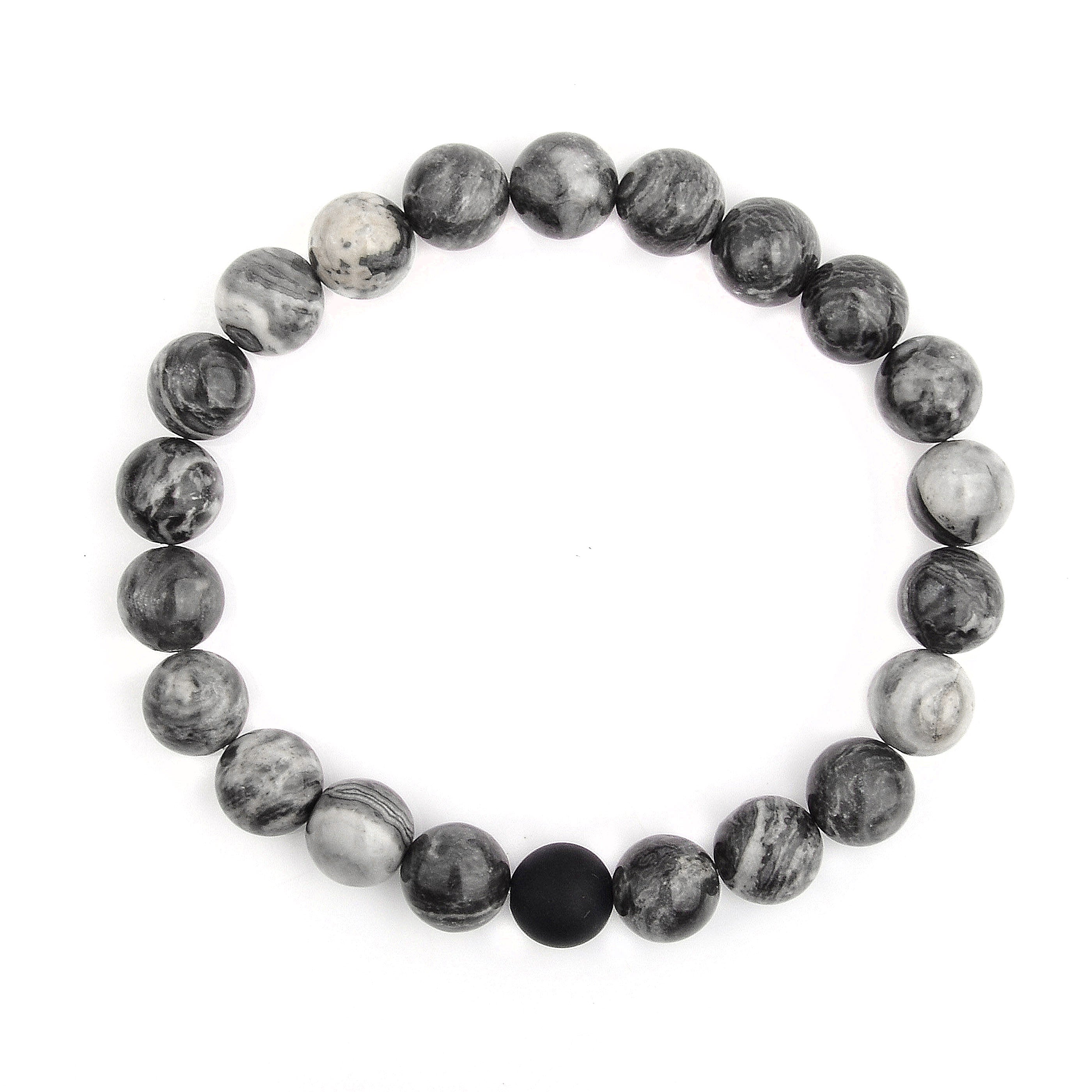 Men's  Polished 10mm Natural Stone Bead Stretch Bracelet