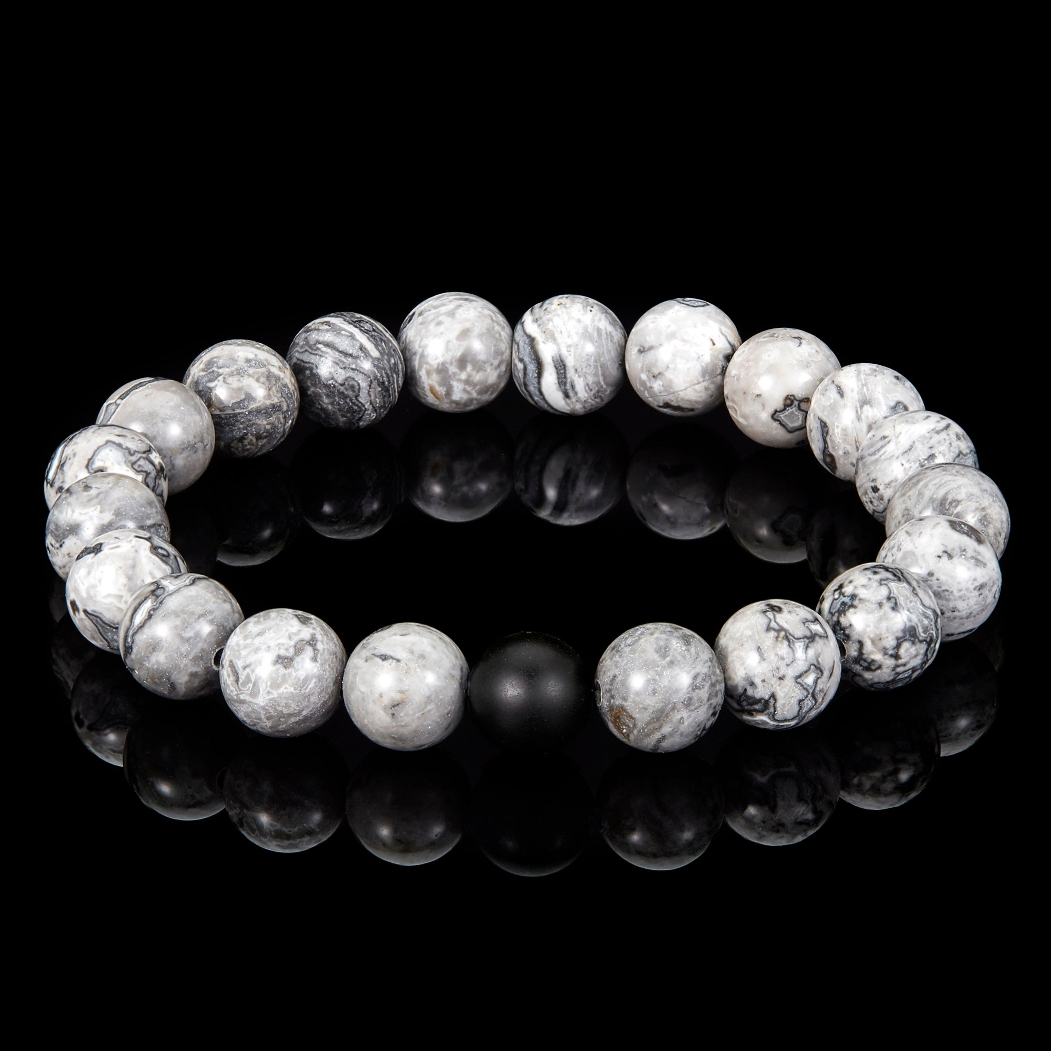 Men's  Polished 10mm Natural Stone Bead Stretch Bracelet