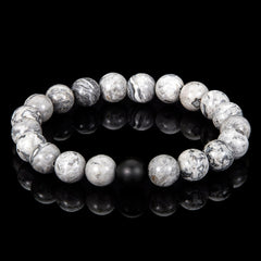 Men's  Polished 10mm Natural Stone Bead Stretch Bracelet