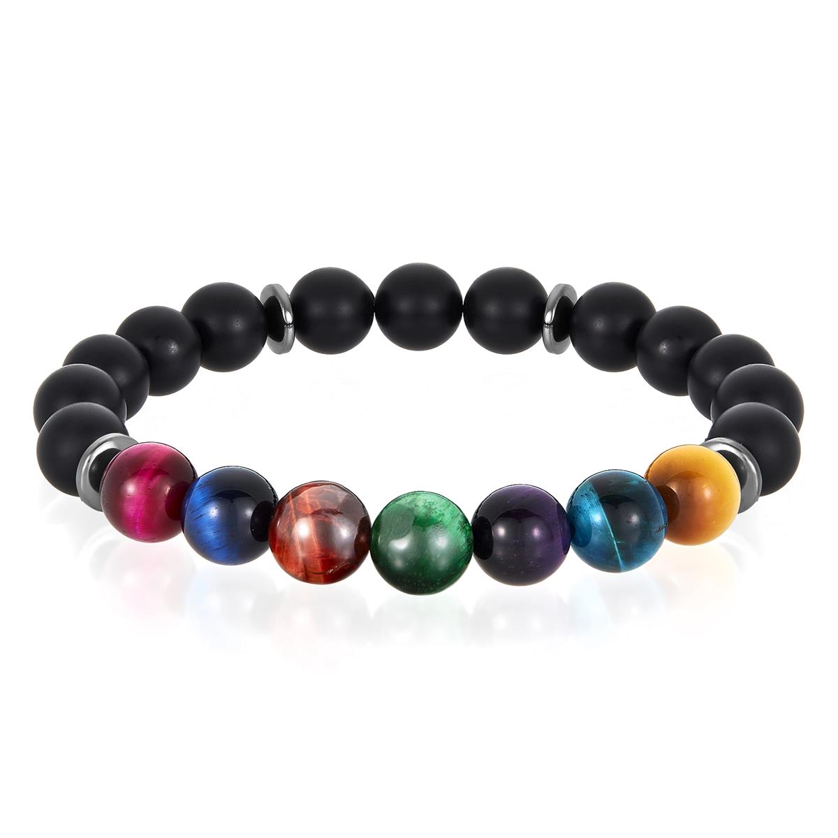 Men's  Polished 10mm Natural Stone Bead Stretch Bracelet