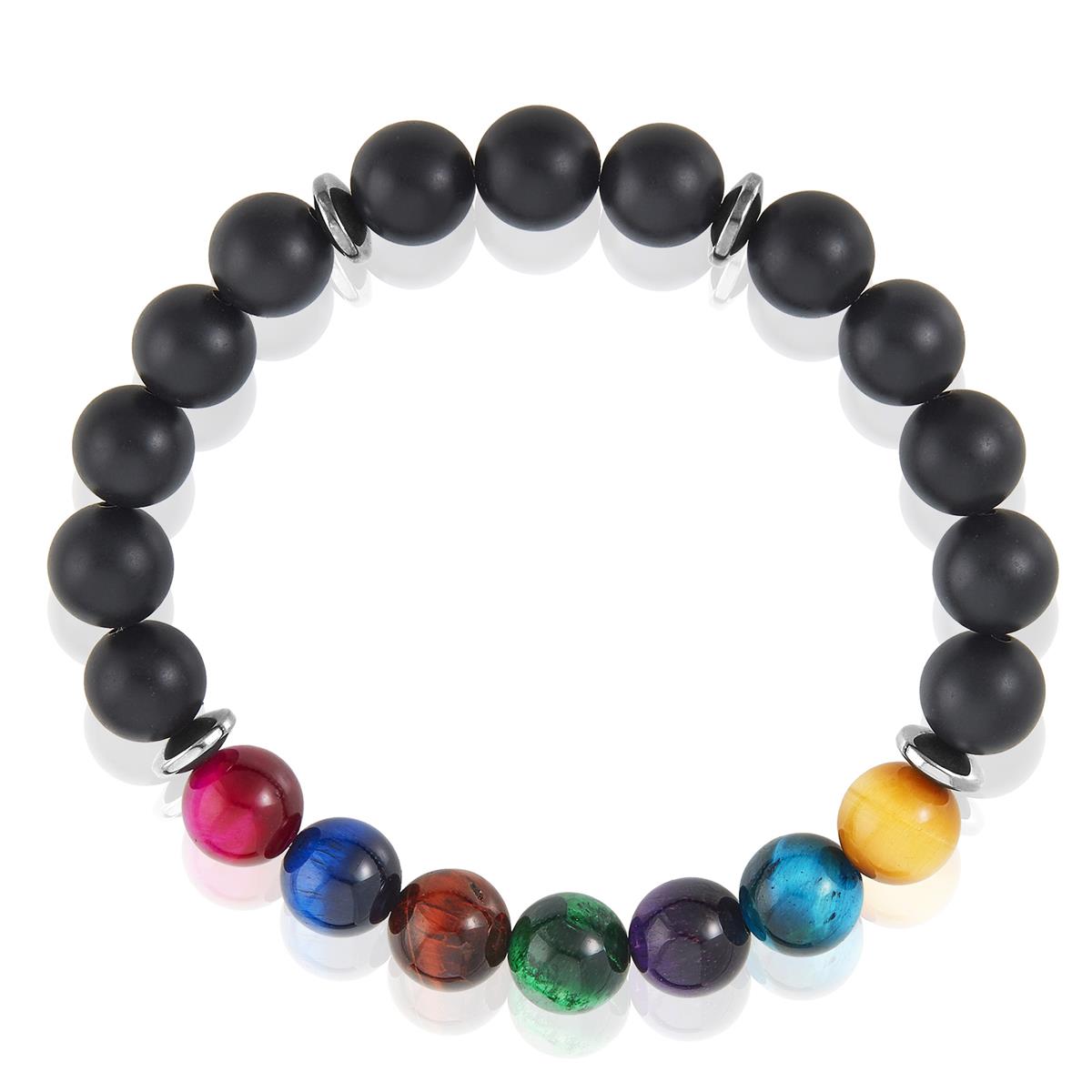 Men's  Polished 10mm Natural Stone Bead Stretch Bracelet